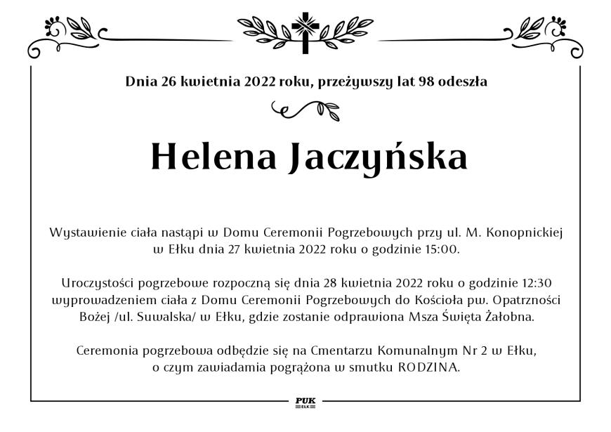 Helena Jaczyńska - nekrolog